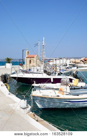 KALYVES, CRETE - SEPTEMBER 16, 2016 - Boats moored in the harbour Kalyves Crete Greece Europe, September 16, 2016.
