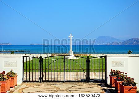 View of the Souda Bay Allied War Cemetery with the Aegean sea to the rear Souda Bay Crete Greece Europe.
