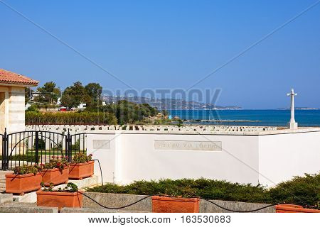 View of the Souda Bay Allied War Cemetery with the Aegean sea to the rear Souda Bay Crete Greece Europe.