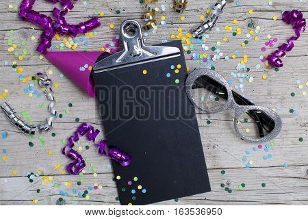 Carnival Confetti On Wood Background