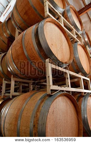 San Luis Obispo USA - july 15 2016 : barrel in the cellar of the Claiborne and Churchhill winery