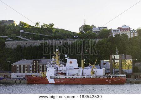 Quebec City Canada - June 13 2010: Icebreaker CCGS Des Groseilliers moored at Quebec City on St. Lawrence River