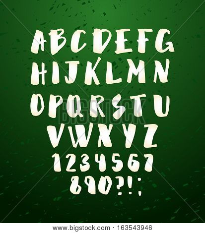 Vector alphabet. Hand drawn letters. Letters of the alphabet written with brush. Calligraphy white letters on green chalkboard background. Vector illustration stock vector.