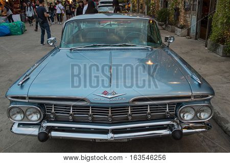 Old Vintage Chevrolet Car At Night Market, Srinakarin Road