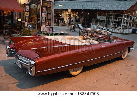 Old Vintage Brown Car At Night Market, Srinakarin Road