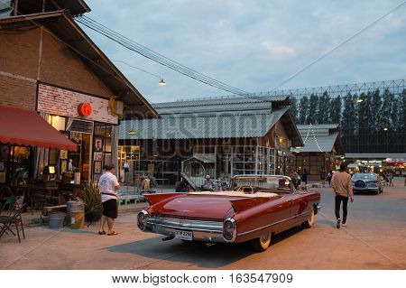 Old Vintage Brown Car At Night Market, Srinakarin Road