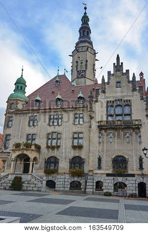 Town Hall with clock tower in Jawor