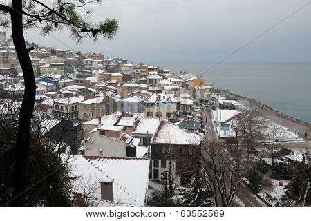Tirilye, Turkey - December 31, 2016: Tirilye is a town in Bursa Province, Mudanya, Turkey, situated 12 km (7.46 mi) west of Mudanya. It is a township along the Marmara Sea shoreline.