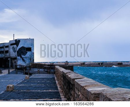 yaffo port in the wintrer in israel