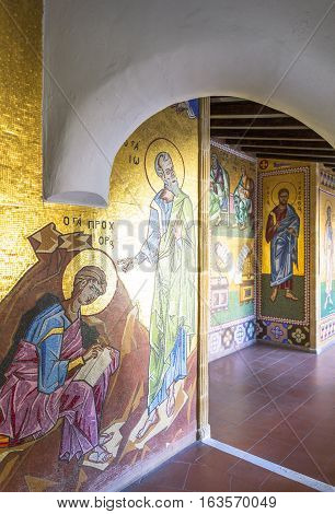 Kykkos Greece - November 24 2016: Cyprus island the sacred paintings of the Kykkos monastery