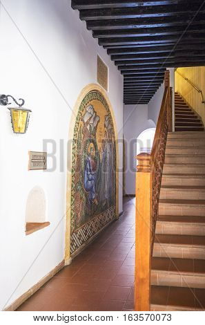 Kykkos Greece - November 24 2016: Cyprus island a staircase and sacred paintings in the Kykkos monastery