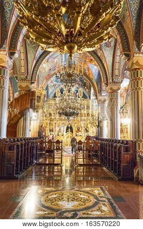 Kykkos Greece - November 24 2016: Cyprus island decorations and sacred paintings in the church of the Kykkos monastery