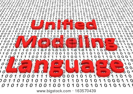 Unified modeling language in the form of binary code, 3D illustration