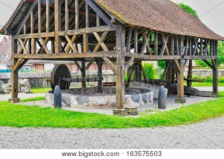 Neufchatel en Bray France - june 23 2016 : apple press in the Mathon Durand museum