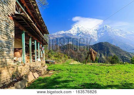 Amazing morning view to the mountains in Ghandruk village