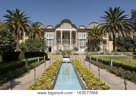 SHIRAZ, IRAN - OCTOBER 7, 2016: Beautiful palace within the Eram Garden on October 7, 2016 in Shiraz, Iran, Asia