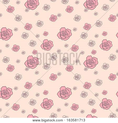 Gentle roses pattern with big and small flowers