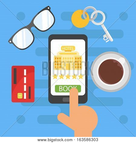 Vector flat style concept for online hotel booking. Illustration for web.