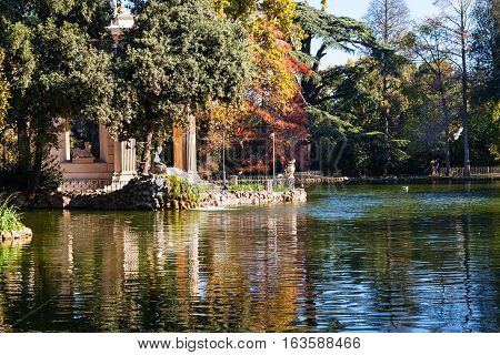 Pond With Temple In Villa Borghese Public Gardens