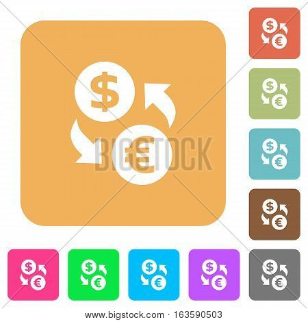 Dollar Euro exchange icons on rounded square vivid color backgrounds.