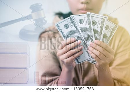 Educational Opportunities Concept, Asian Young Girl With Dollar Bills, Education Law In The Universi