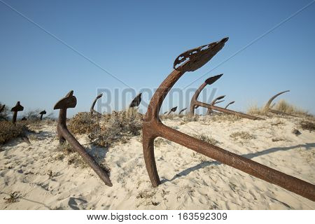 Europe Portugal Algarve Tavira Barril Beach Anchor