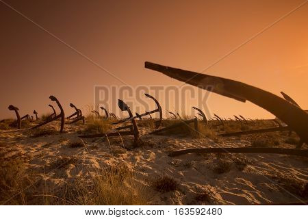 Europe Portugal Algarve Tavira Barril Beach Anchor