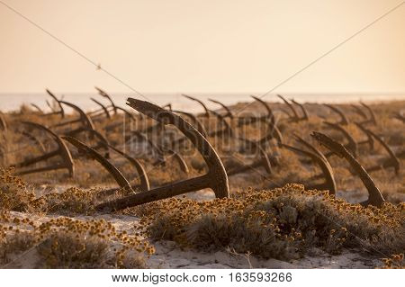 Europe Portugal Algarve Tavira Barril Beach Anchor