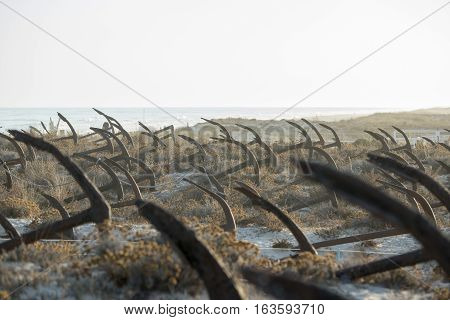 Europe Portugal Algarve Tavira Barril Beach Anchor