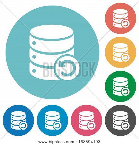 Undo database changes flat white icons on round color backgrounds
