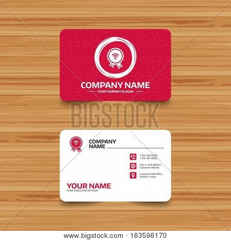 Business card template with texture. Award Wifi sign. Wi-fi medal symbol. Wireless Network icon. Wifi zone. Phone, web and location icons. Visiting card  Vector