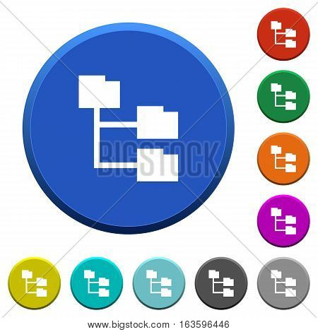Folder structure round color beveled buttons with smooth surfaces and flat white icons