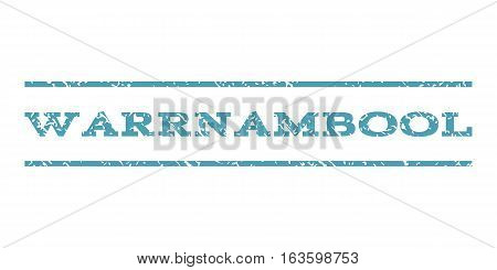 Warrnambool watermark stamp. Text caption between horizontal parallel lines with grunge design style. Rubber seal stamp with dirty texture. Vector cyan color ink imprint on a white background.