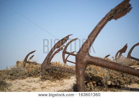 Europe Portugal Algarve Tavira Barril Beach Anchor