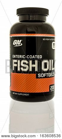 Winneconne WI - 22 December 2016: Container of Optimum fish oil on an isolated background.