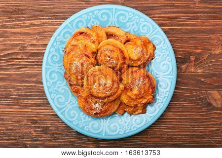 Puff pastry rolls with ham and cheese. Food for parties. Snack.