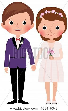 Happy just married bride and groom in full growth on a white background Stock cartoon vector illustration