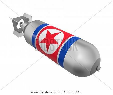 Atomic Bomb with North Korea Flag isolated on white background. 3D render