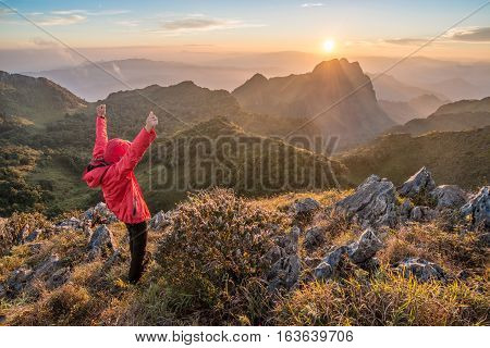 The man who reached to the top of Chiangdao mountain in Chiangmai province of Thailand.