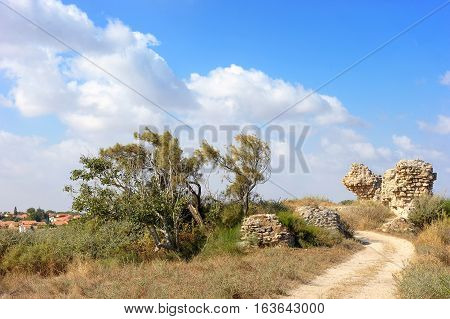 Remnants of the Crusader structures in the park of Ashkelon in Israel
