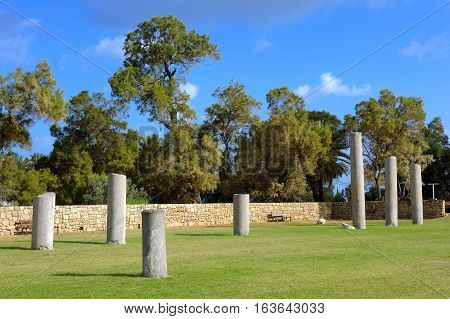 Remnants of the Roman structures in the park of Ashkelon in Israel