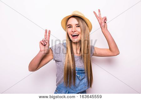 Happy Girl In Cap On White. Summer Holiday Mood