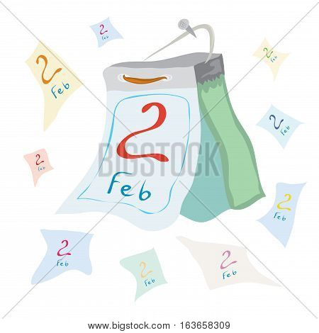 vector jocular tear-off calendar with the date of February 2 / endless Groundhog day