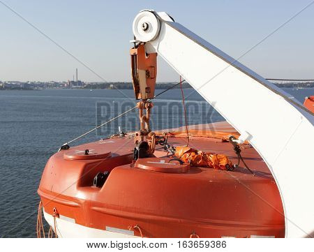 Part Of The Big Ferry, Saving Boat On The Ferry Boat