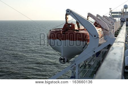 Part Of The Big Ferry, Saving Boat On The Ferry Boat
