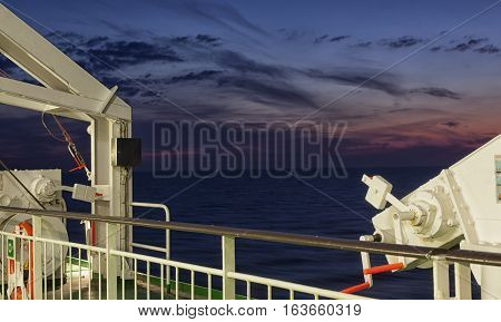 Part Of The Big Ferry, Saving Boat On The Ferry Boat