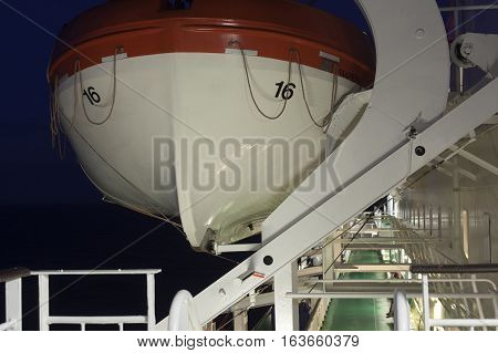 Part Of The Big Ferry, Saving Boat On The Ferry Boat
