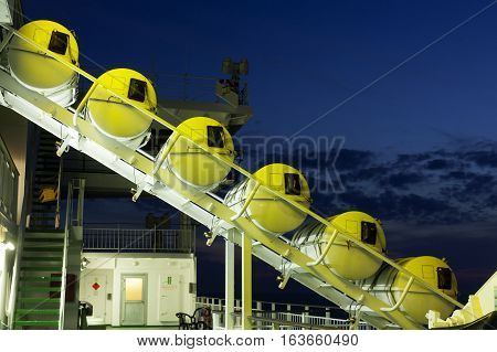 Part Of The Big Ferry, Saving Boat On The Ferry Boat