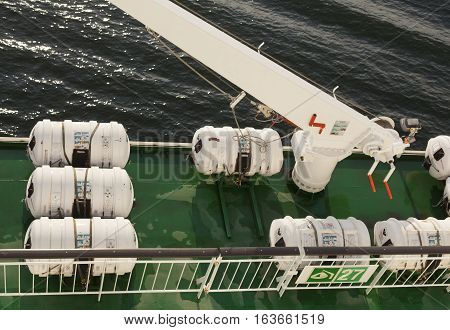 Part Of The Big Ferry, Saving Boat On The Ferry Boat