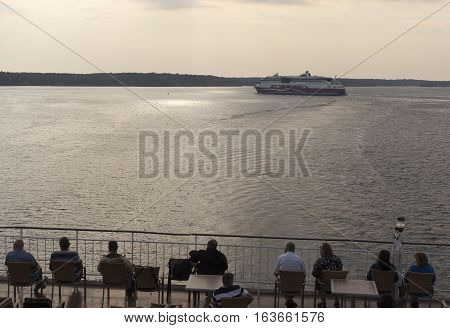 Part Of The Big Ferry, Saving Boat On The Ferry Boat